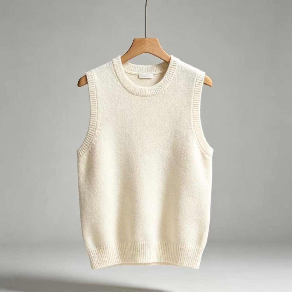 Men's Cream Crewneck Sleeveless Sweater Vest